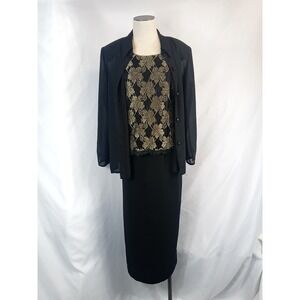 VTG‎ Perceptions Gold Floral Blouse, Skirt & jacket Set Women's Petite Size 12